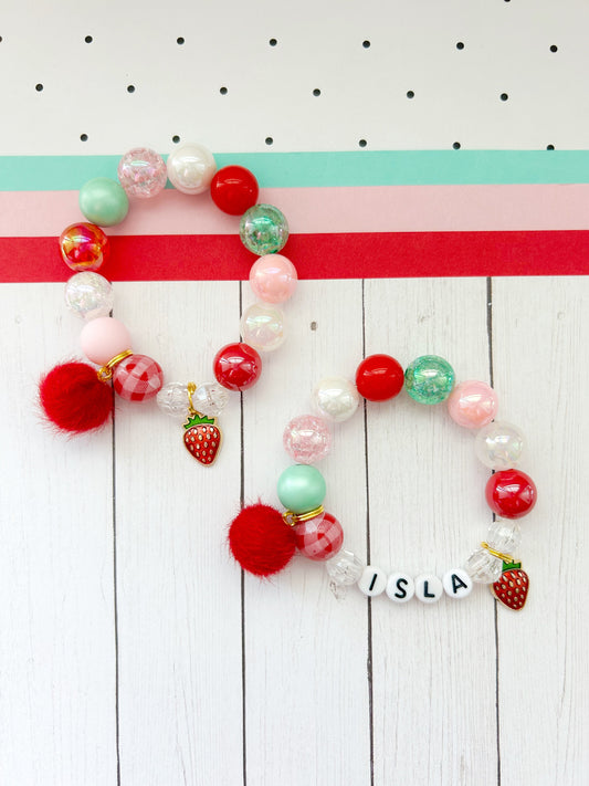 Sweet Strawberry Charm Bracelet RED - Customizable