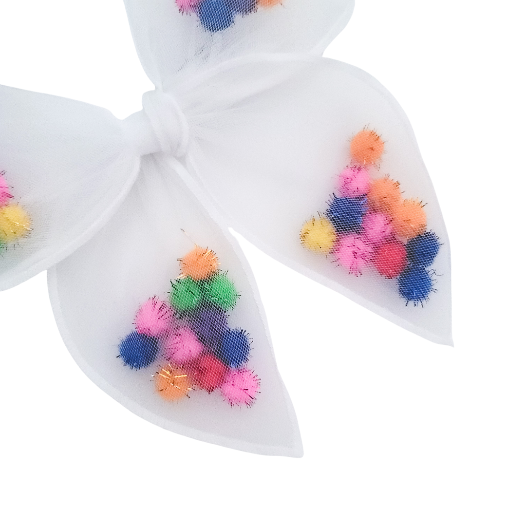 Ava Hair Bow | Hand-Tied Bow | Rainbow Pom Shaker
