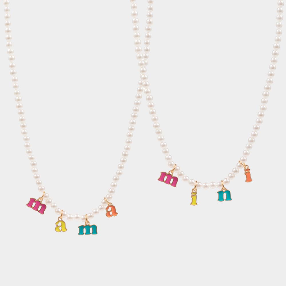 2PCS -mini mama Pendant Moms and Kids Set Pearl Necklaces