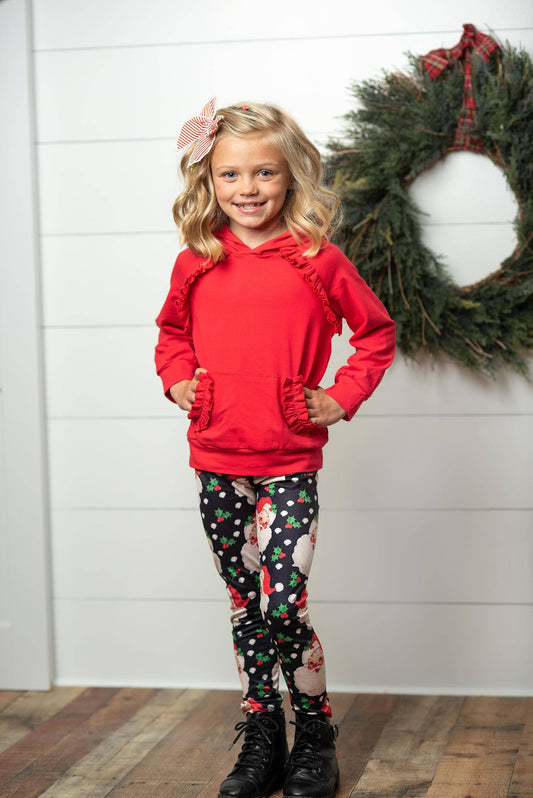 Santa Pocket Ruffle Hoodie & Leggings Set