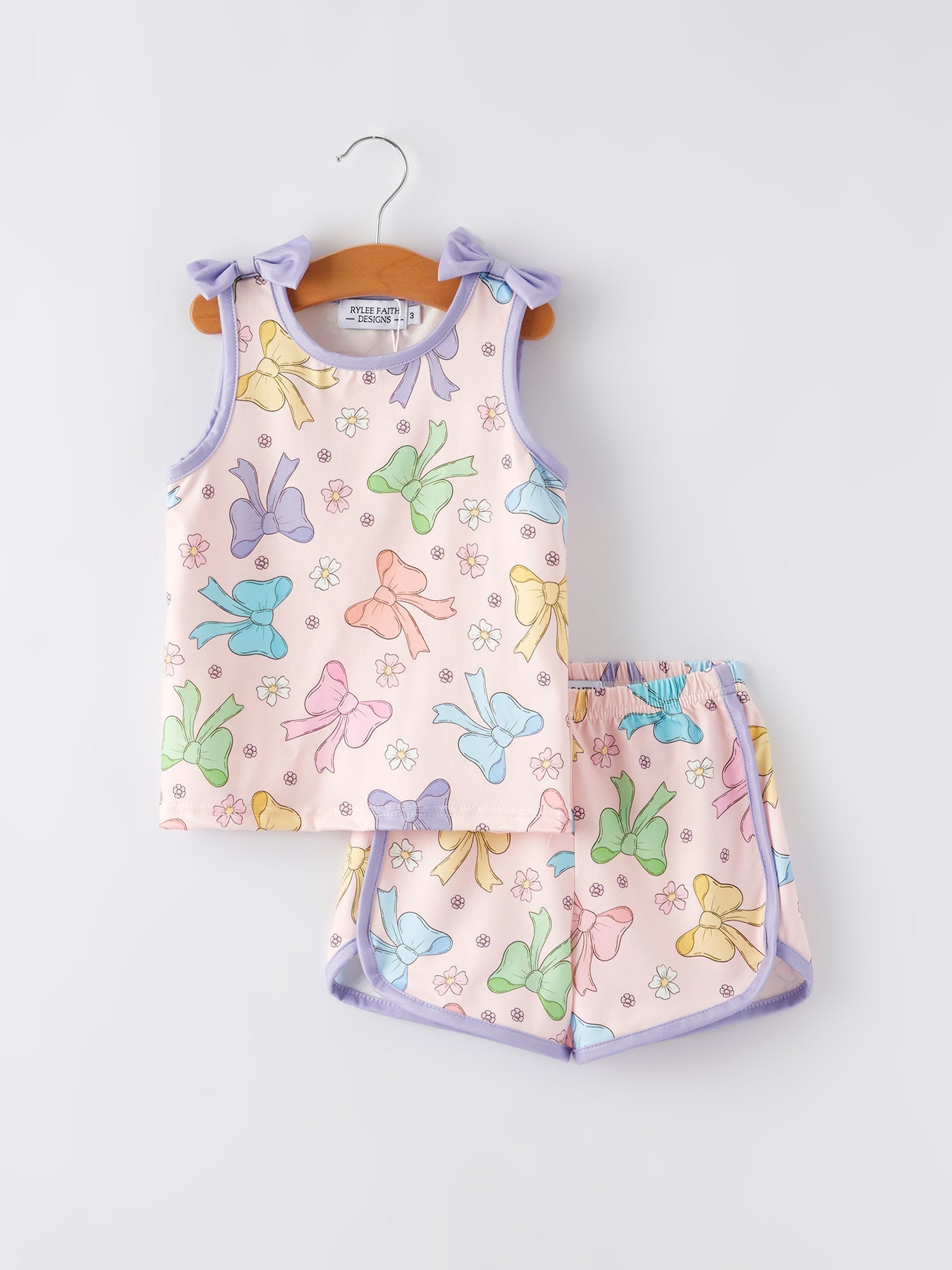 Girls Purple Bow Sleeveless tank Top and Shorts Set