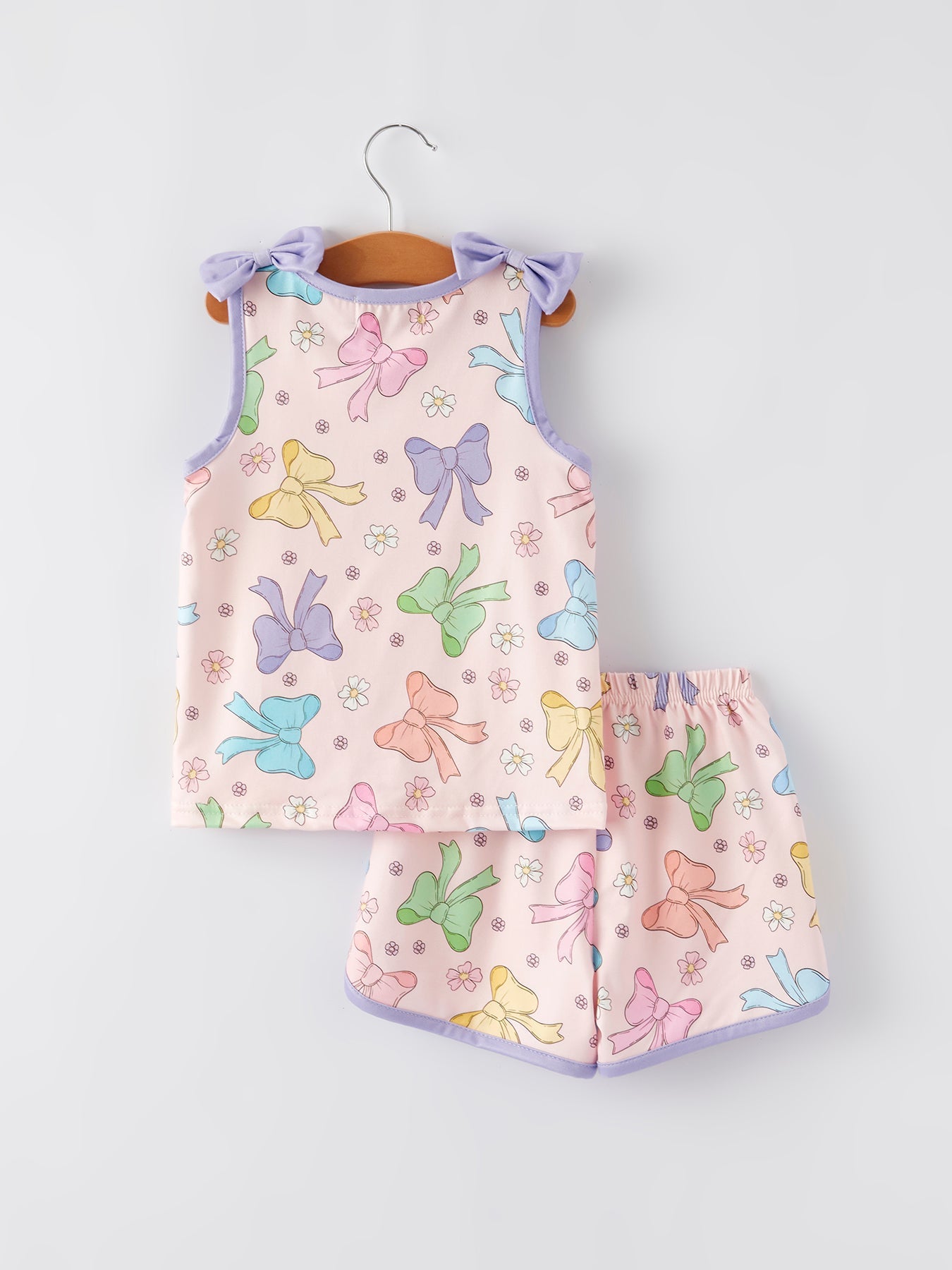 Girls Purple Bow Sleeveless tank Top and Shorts Set