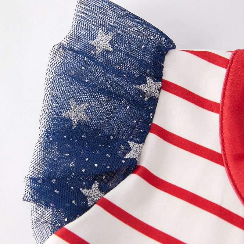 Girls 4th Of July FREE TO SPARKLE Blue Star Tulle Dress
