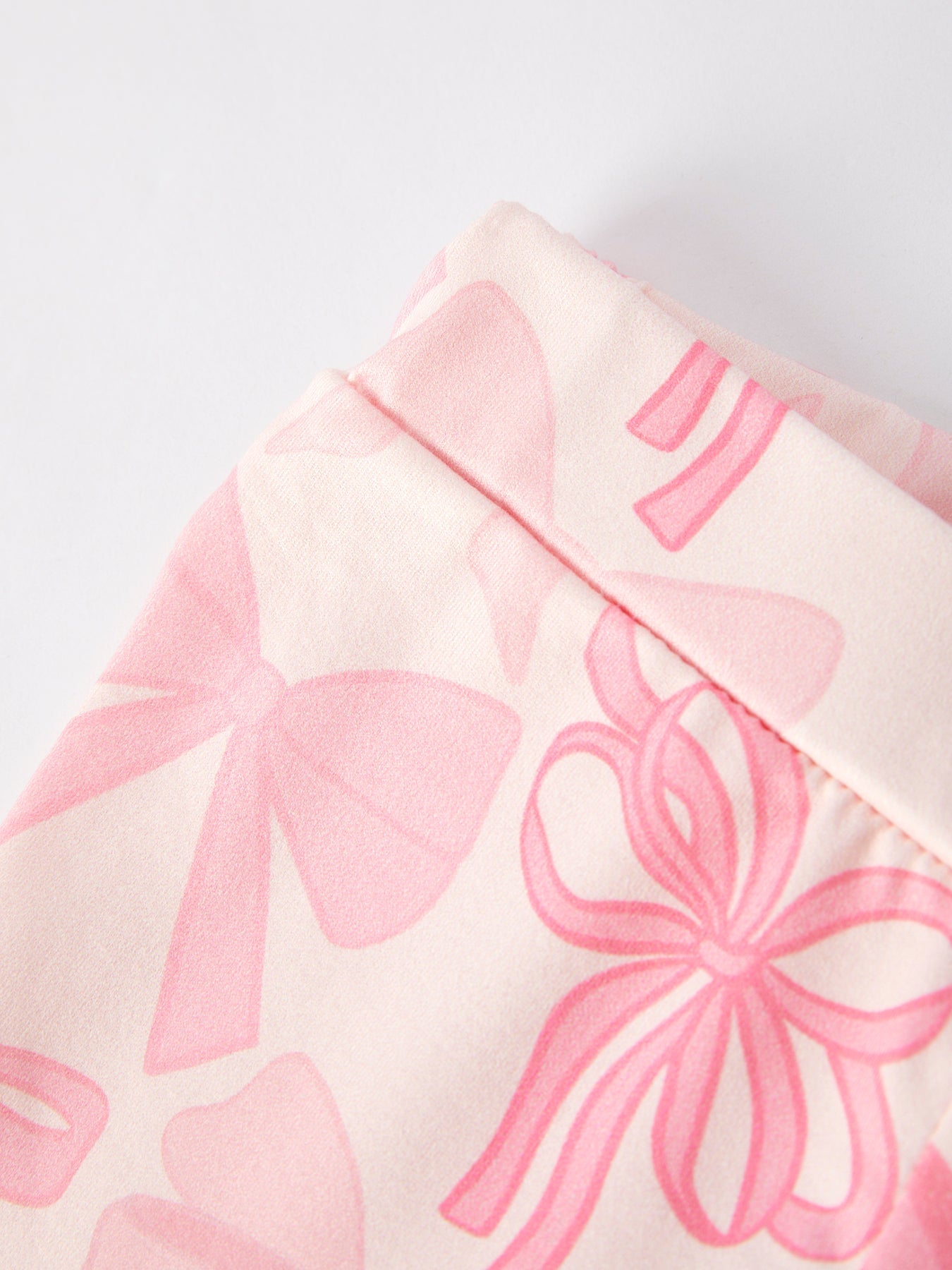 Pink Girls Top Bow Floral Print Bell Bottom Pants Set