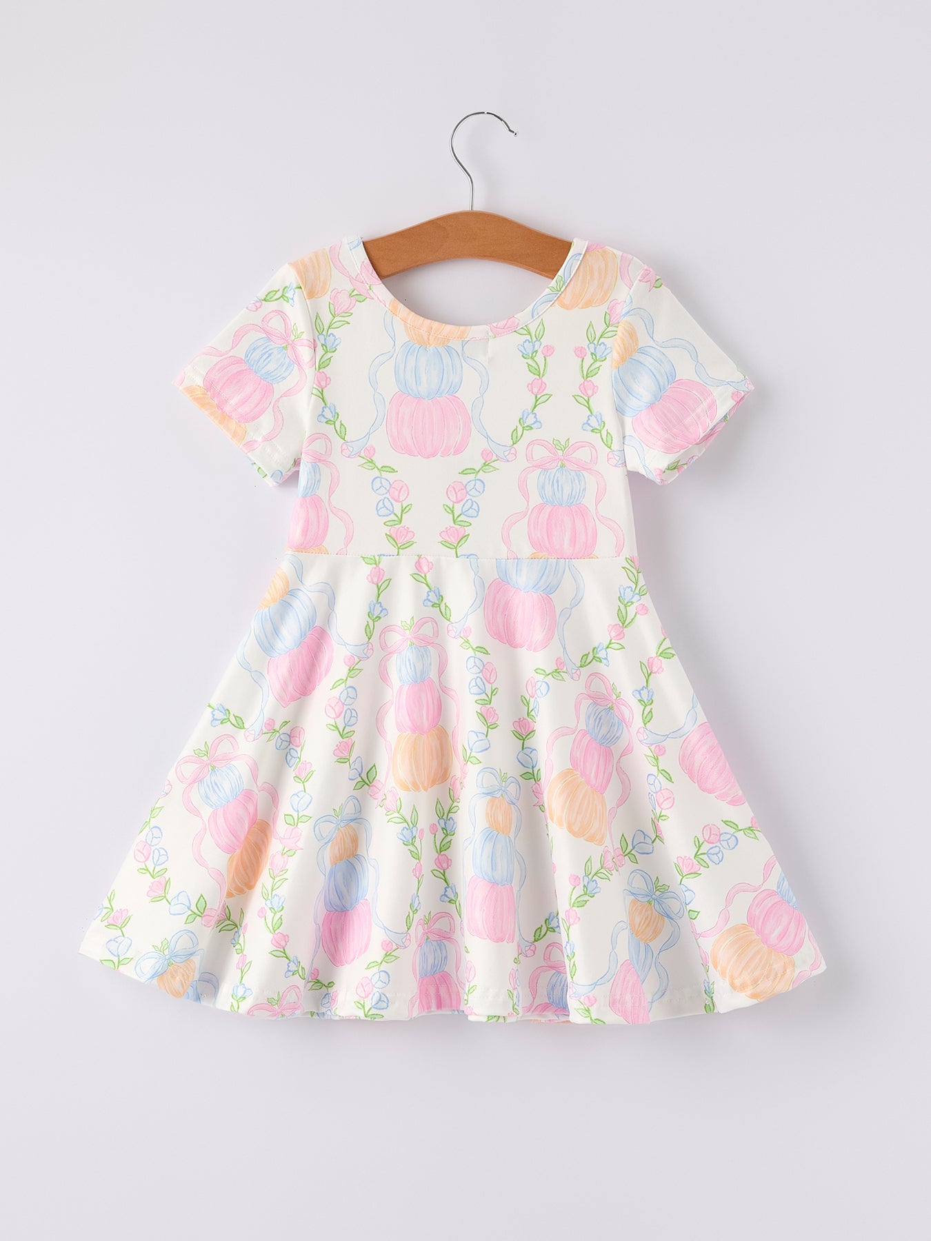 Halloween Pumpkin Bow Print Girls Dress