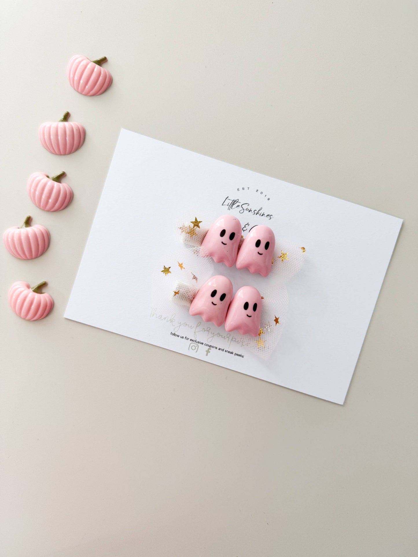 Pink & White Ghost Halloween Hair Clips- Set of 2