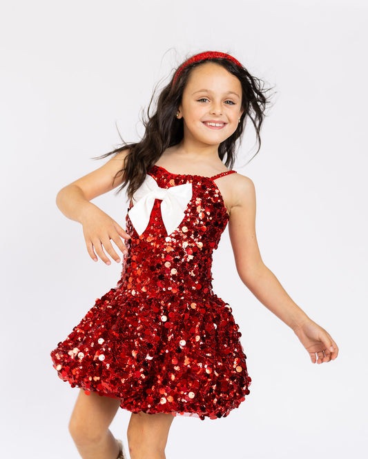 Red Sequin Bubble Bow Dress - PREORDER