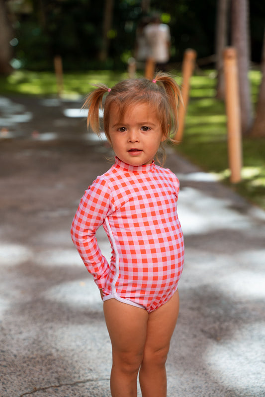 Lola One Piece Kids Swimsuit - Guava Gingham