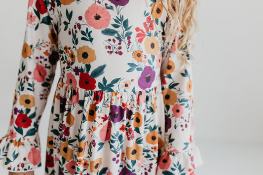 3 Ruffle Deep Purple Floral Dress
