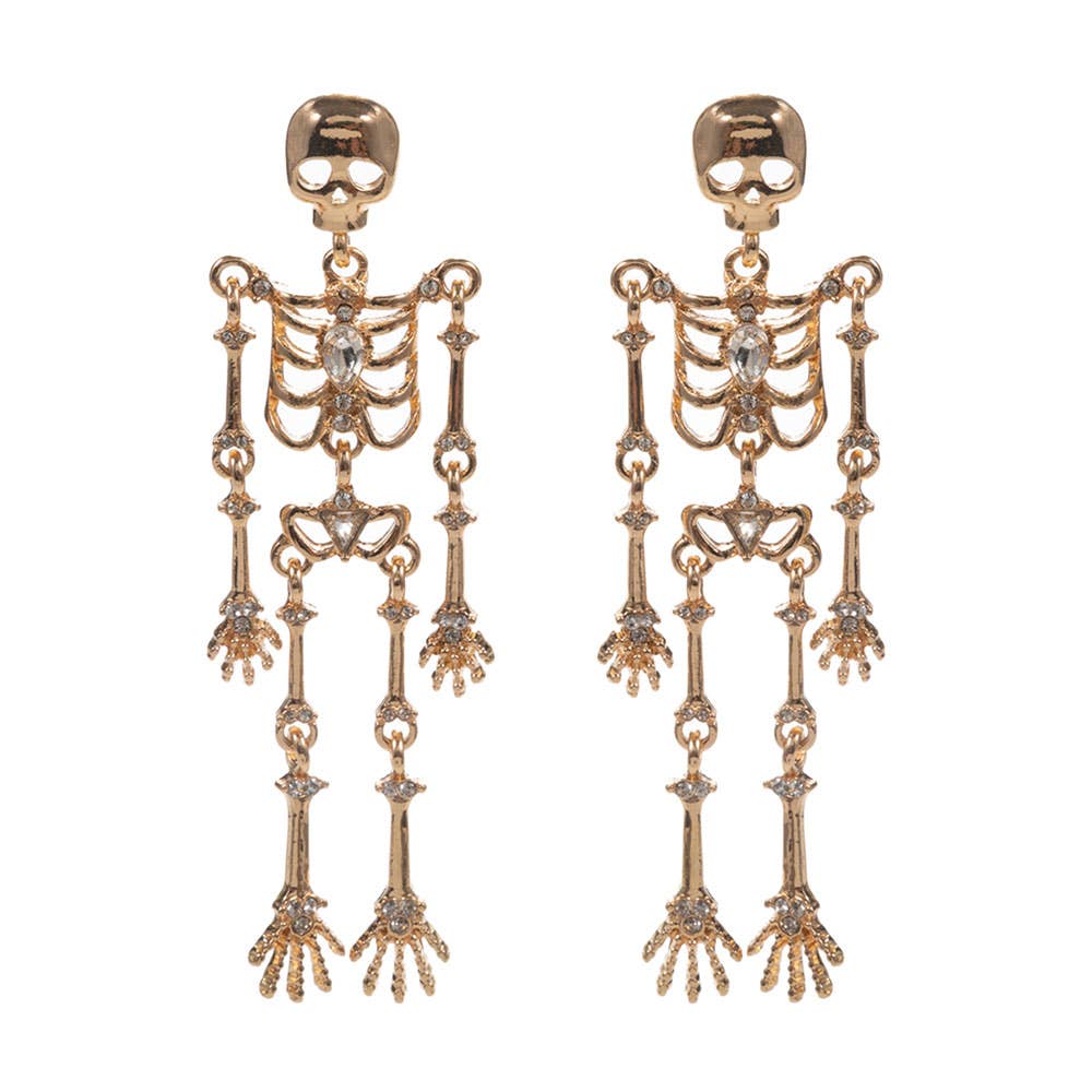 Stone Pointed Metal Skull Dangle Earrings