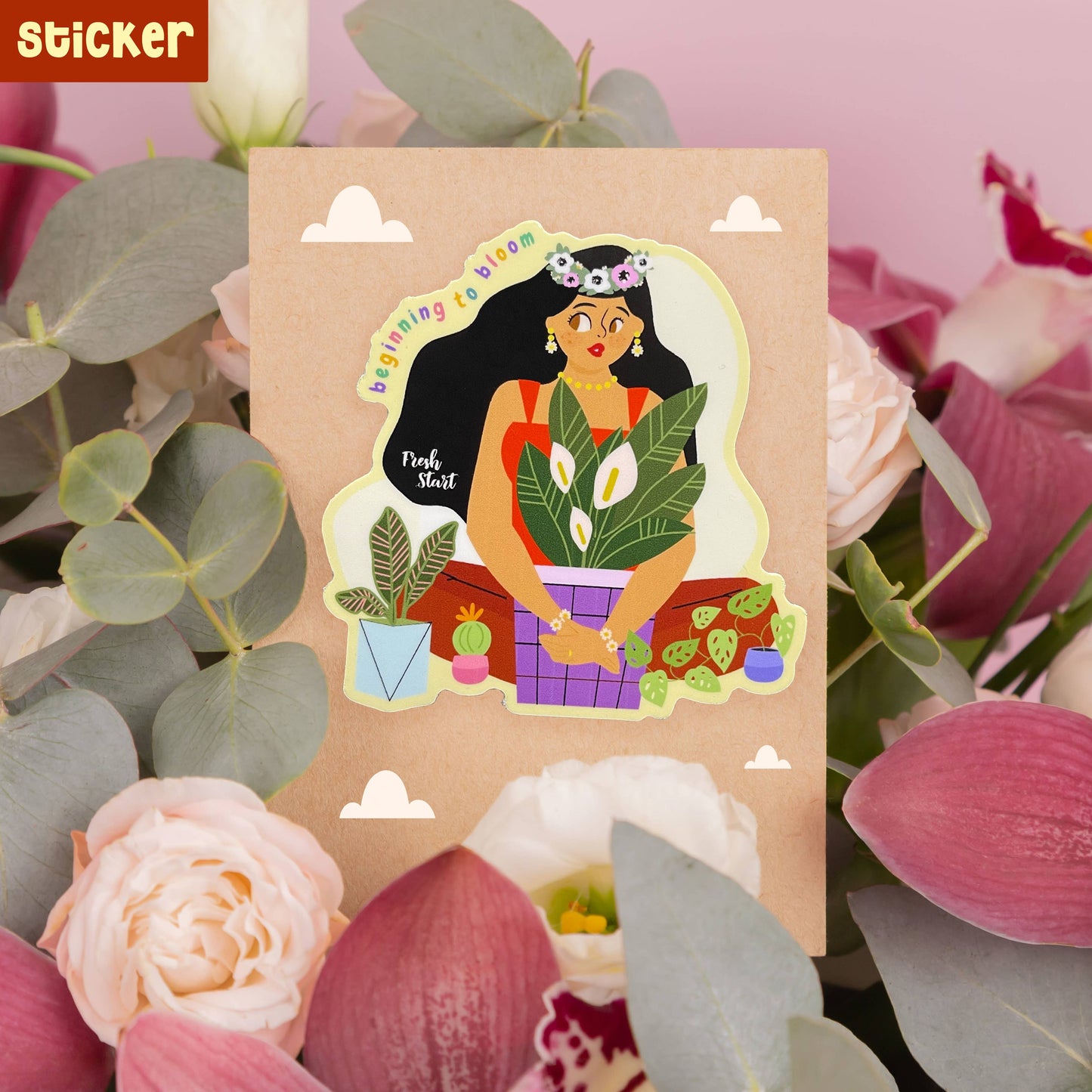 Beginning to bloom AAPI handmade glossy sticker