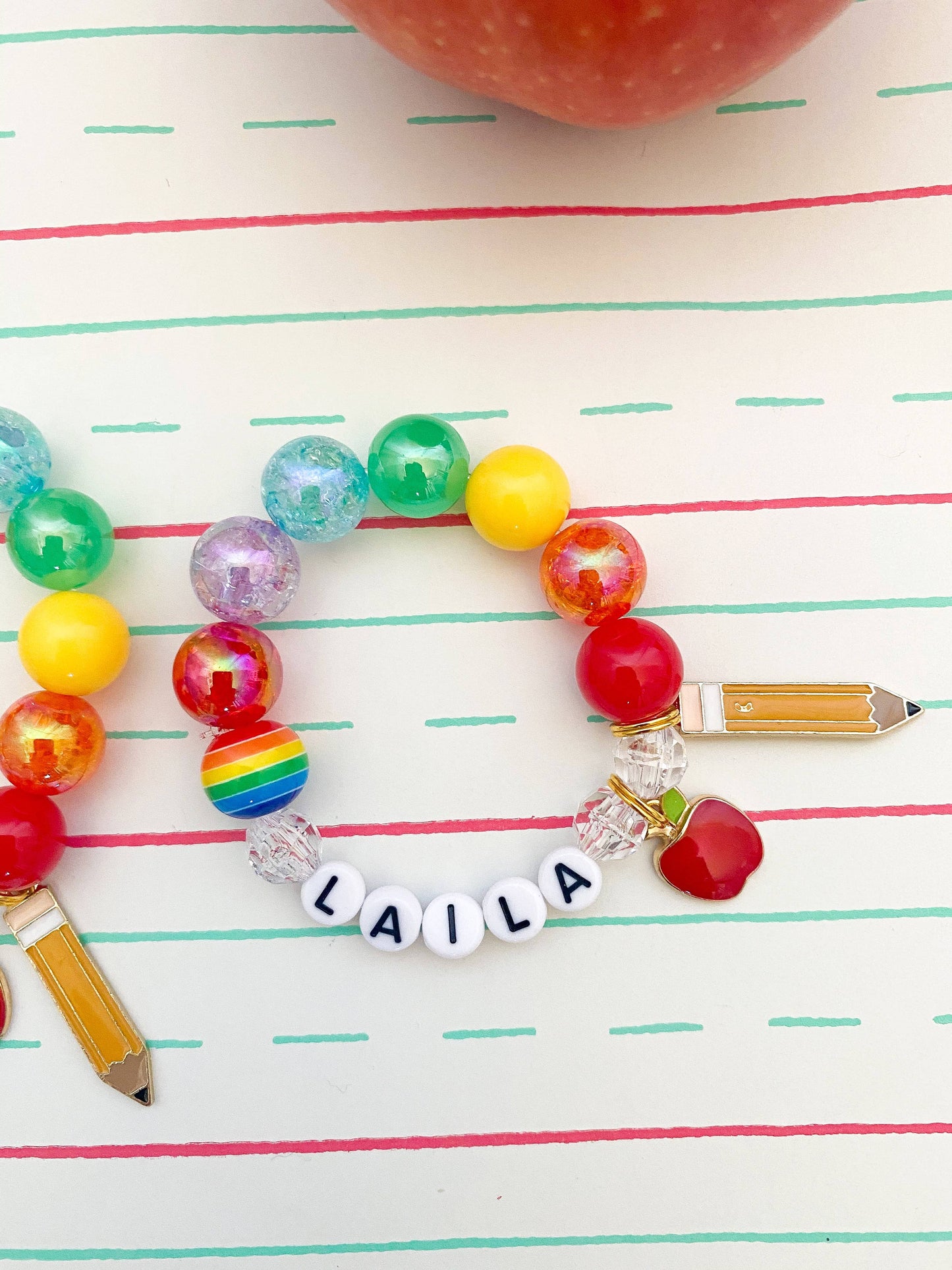 Back to School: Rainbow Pencil & Apple Charm Bracelet