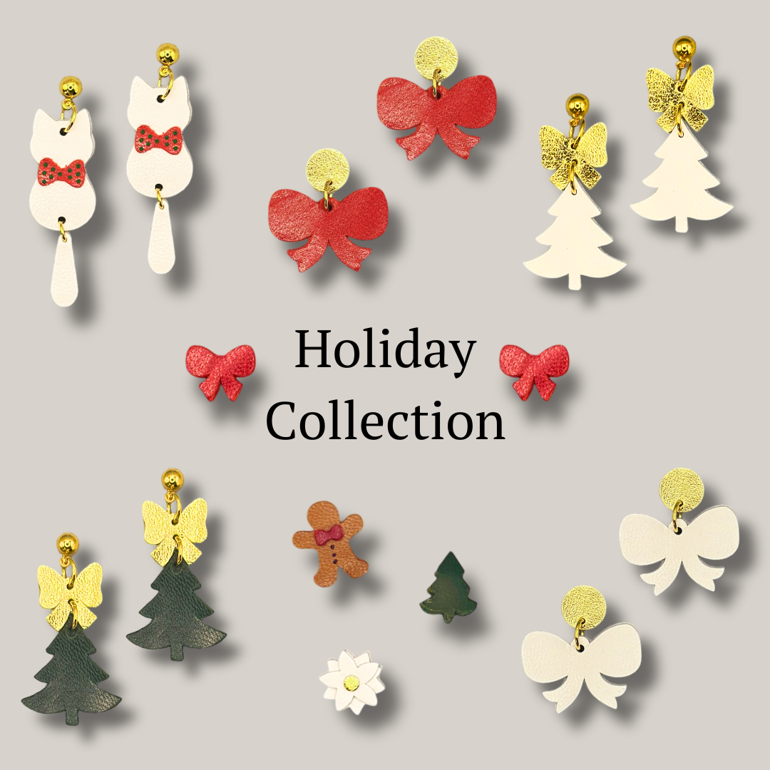 Green Tree & Bow Earrings // Christmas, Holiday, Lightweight