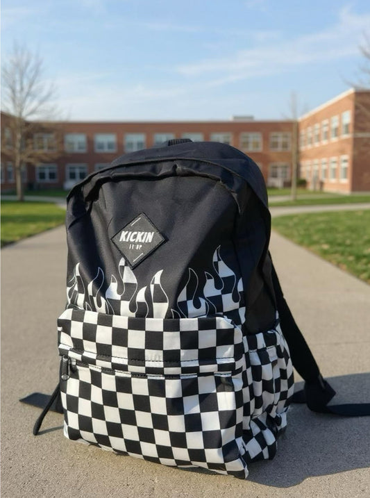 Checkered Flames Full Size Backpack