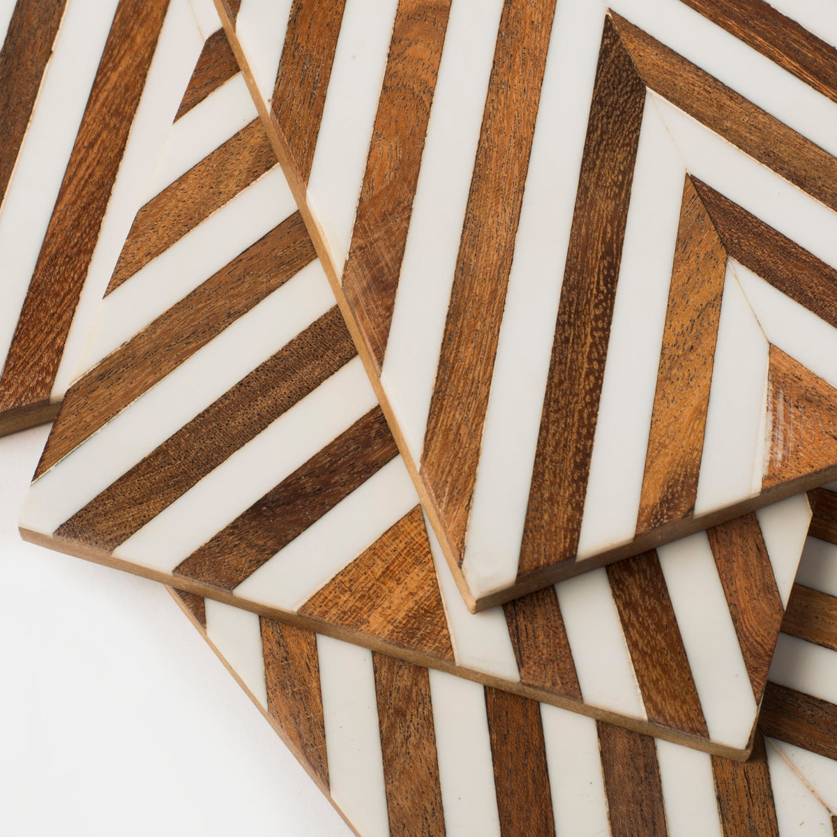 Handcrafted Marquewood Chevron Coasters – Set of 4