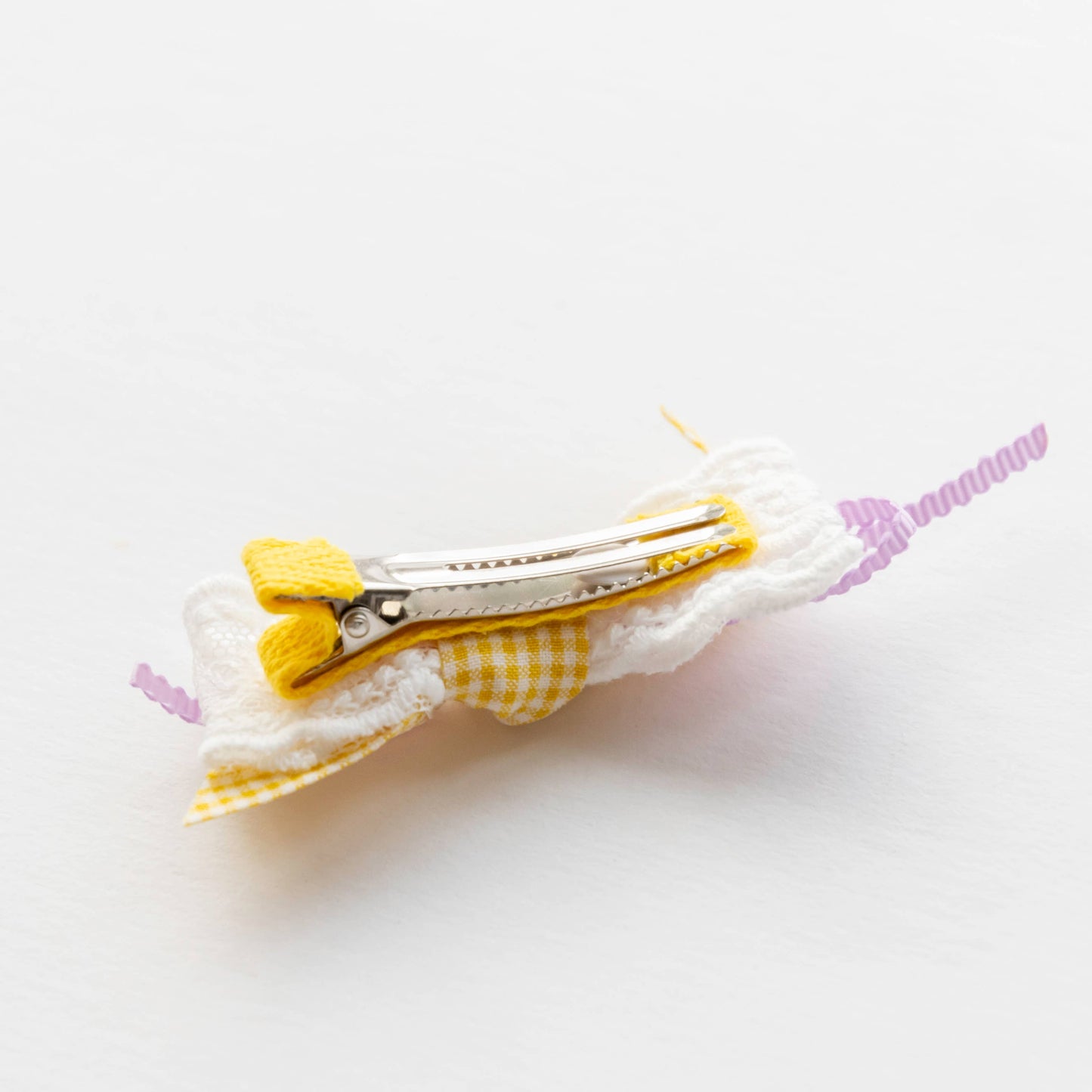 Heart and Ribbon Hair Clips | Yellow & Purple