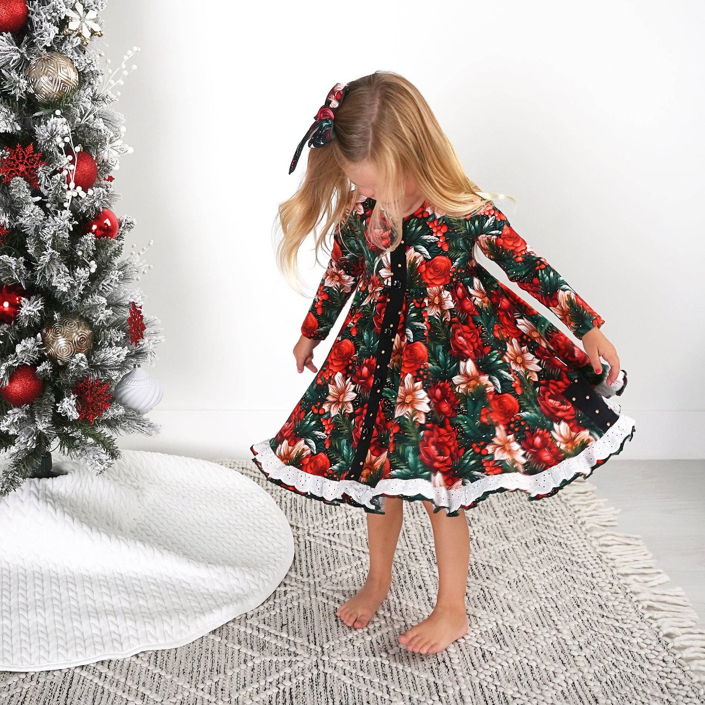 Floral Button Dress w/Lace