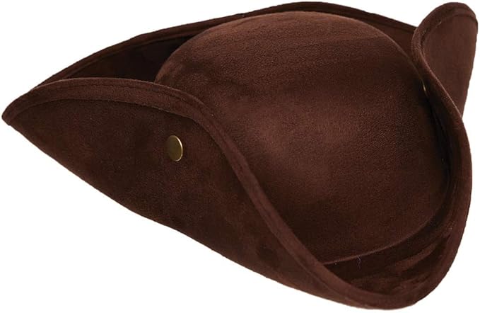 Adult Brown Colonial Tri-Corner Pirate Faux Suede Costume Hat