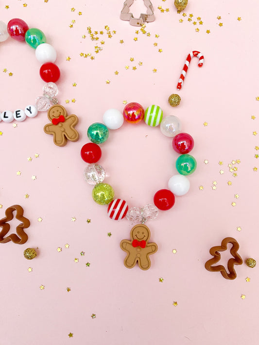 Gingerbread Cookie Charm Bracelet, Personalized Custom Name