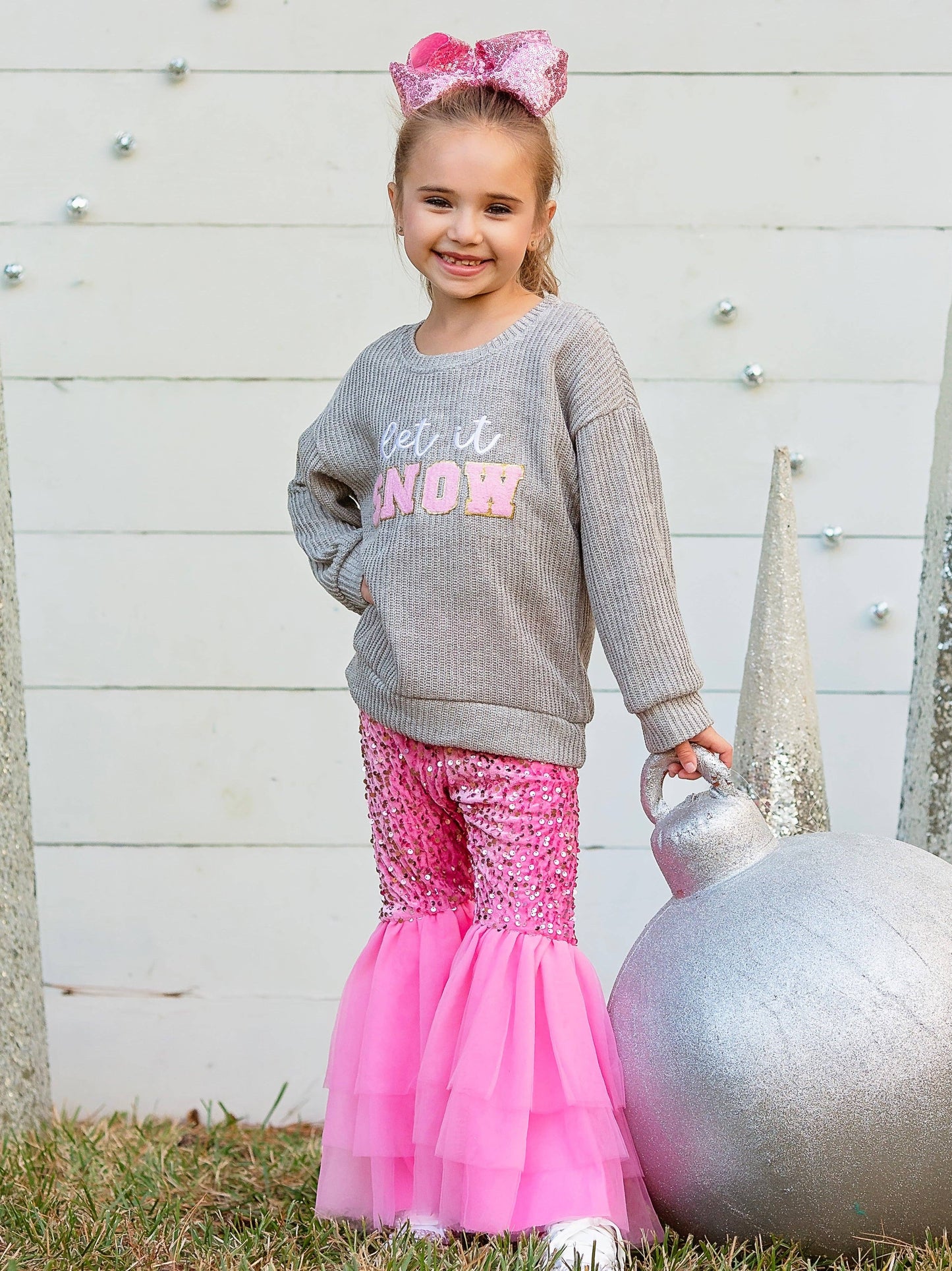 Let It Snow Pink Tulle Bell Bottoms Set