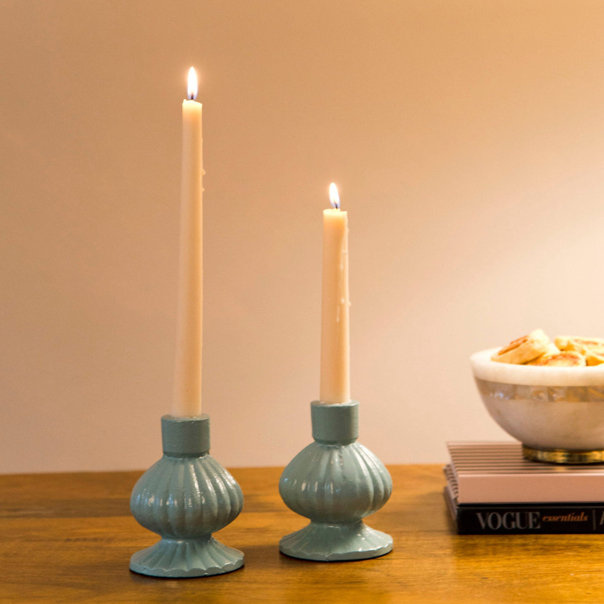 Sculpted Aluminum White Candlesticks