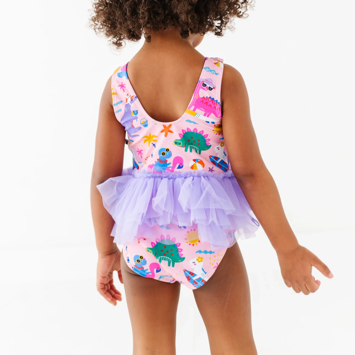Pink Dino Girls Swimsuit With Tutu