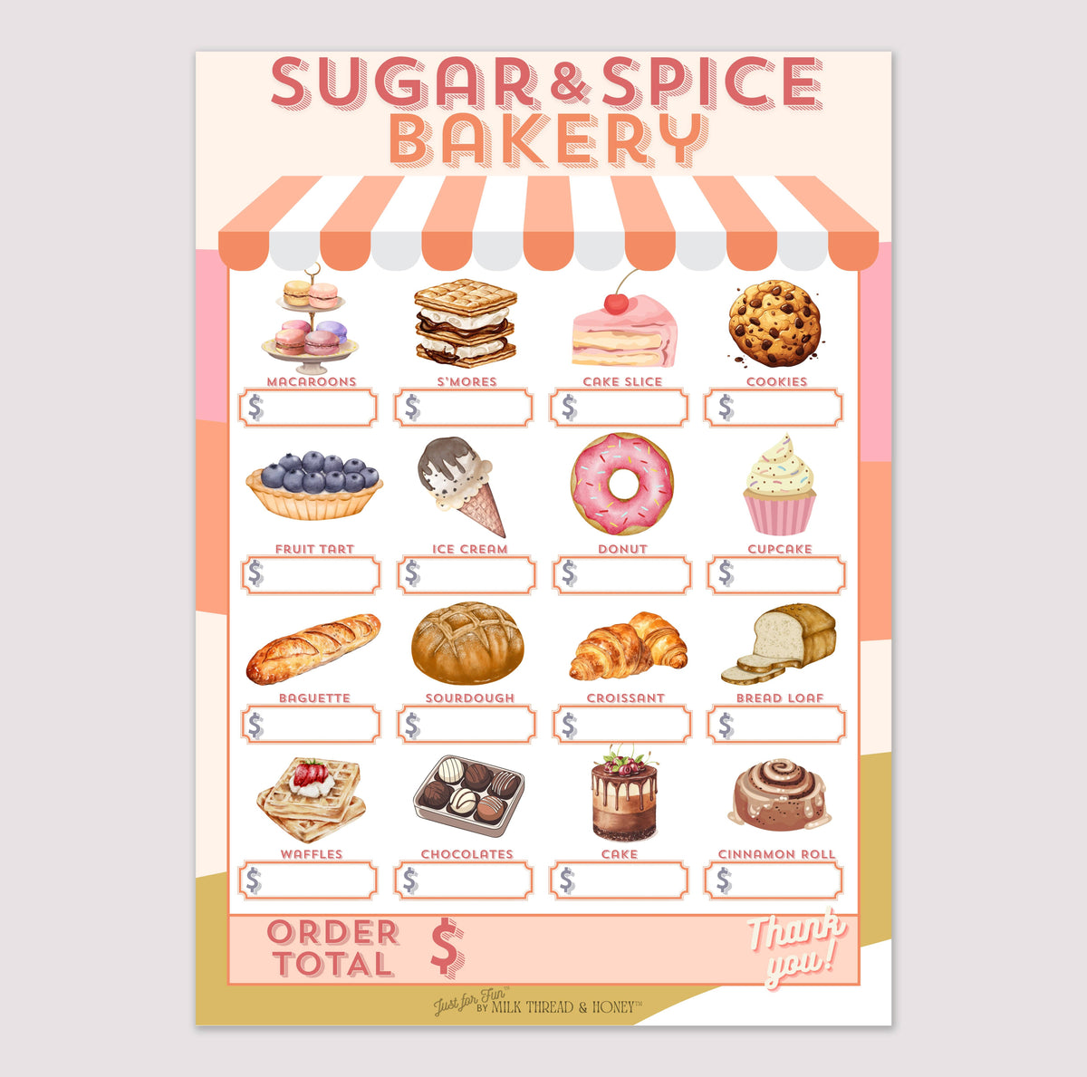 Pretend Play Bakery Order Notepad