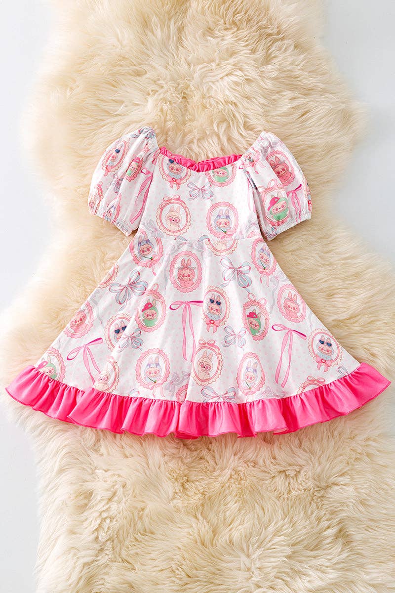 Labubu dress with pink ruffle hem