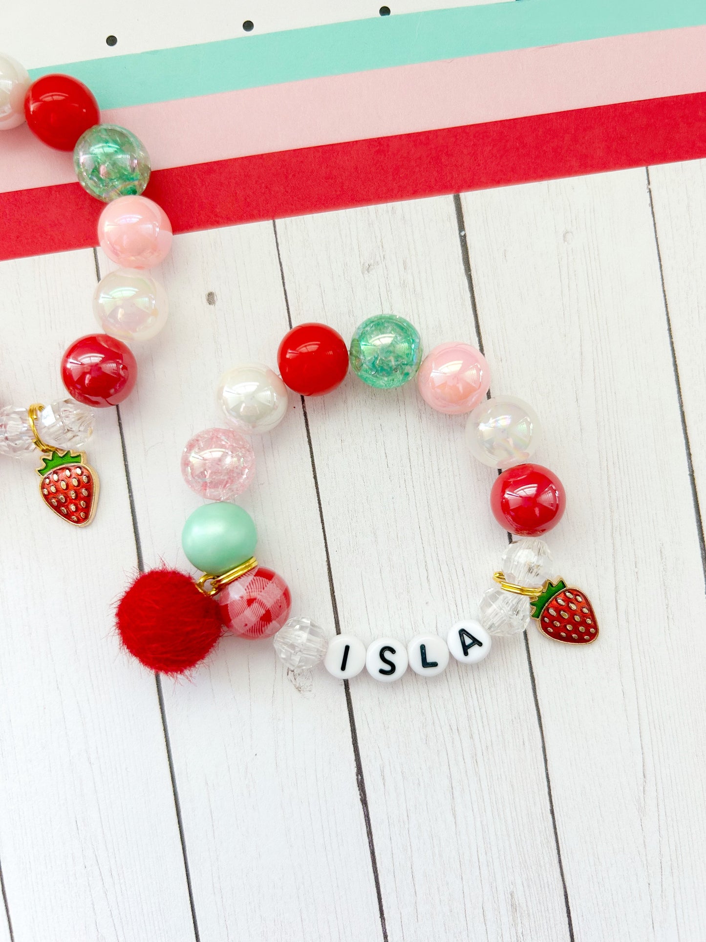 Sweet Strawberry Charm Bracelet RED - Customizable