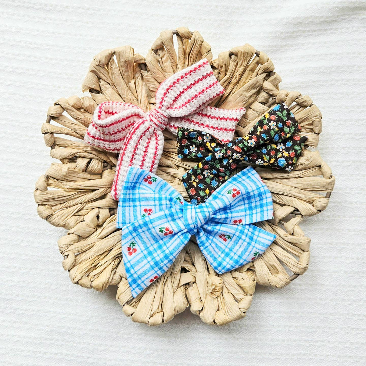 Classic Handtied Bow on Clip • Red Knit Stripe