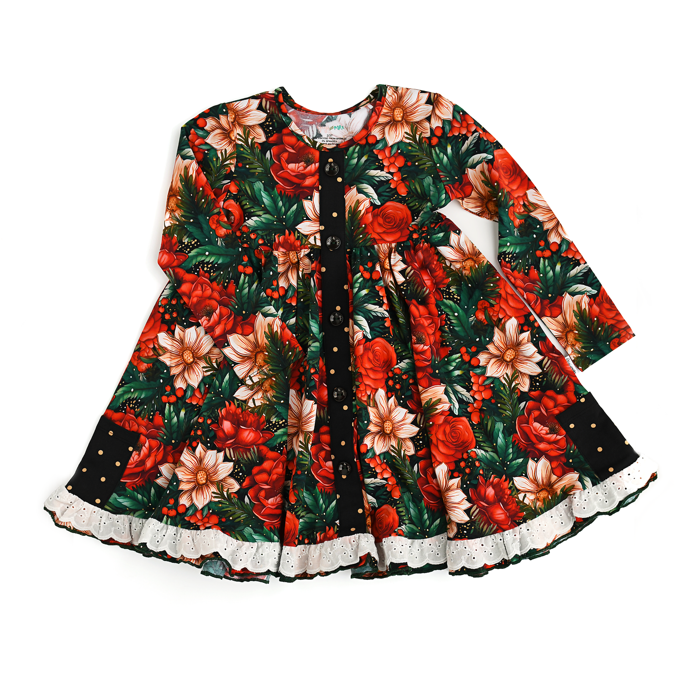 Floral Button Dress w/Lace