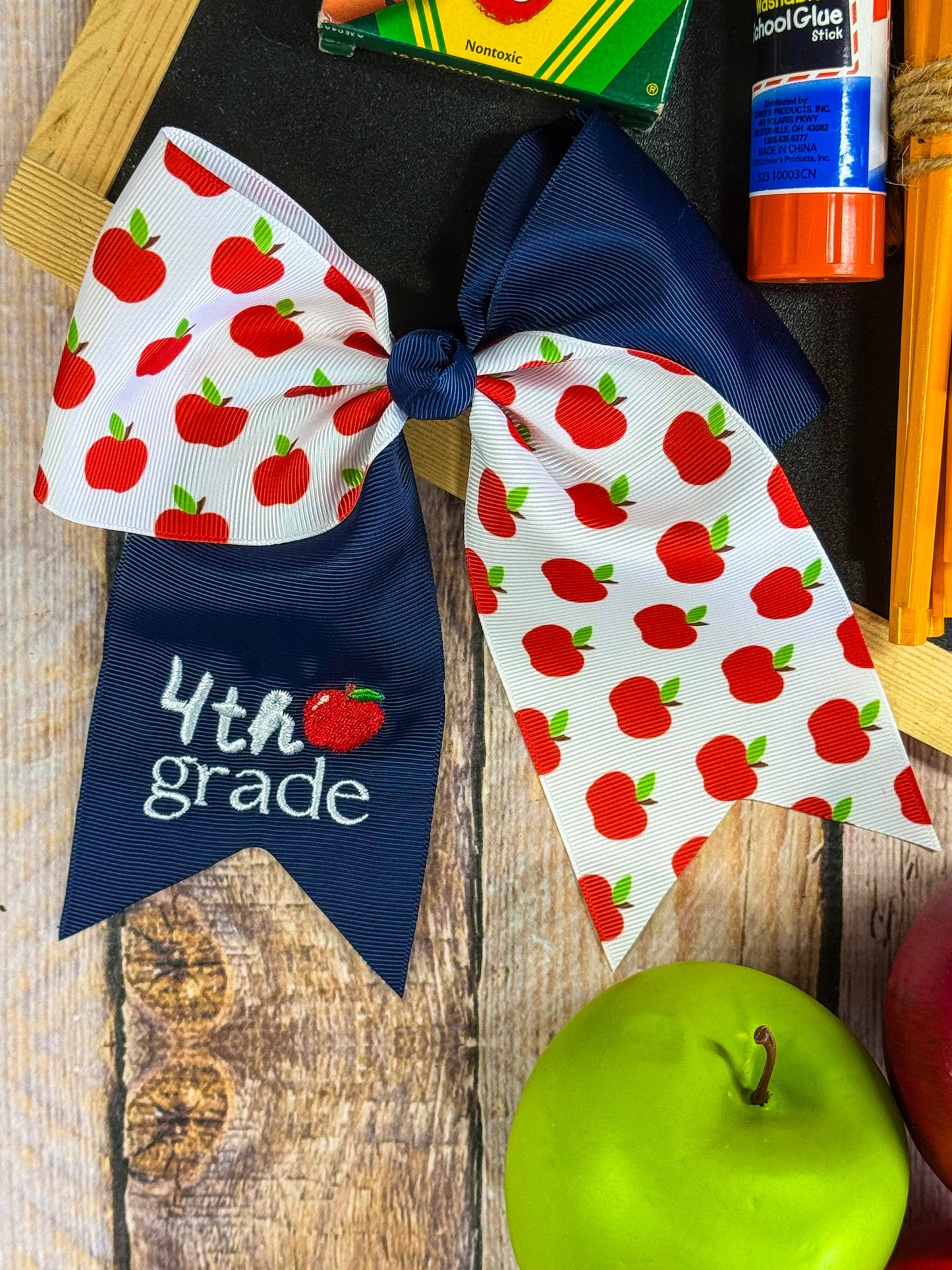 School Grade Embroidered Cheer Bow