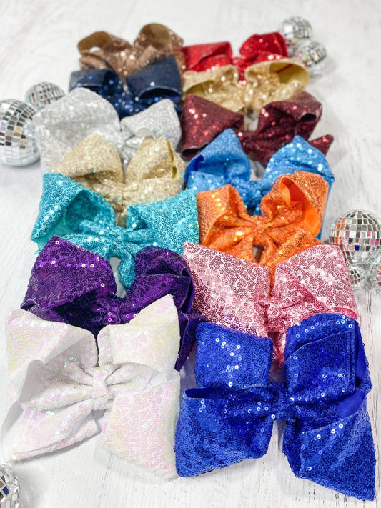 Sequin Texas Size Hair Bows - Alligator Clip - 6.5"