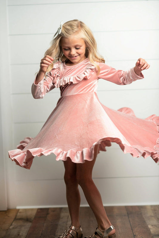 Pink Velvet Ruffle Fancy Dress