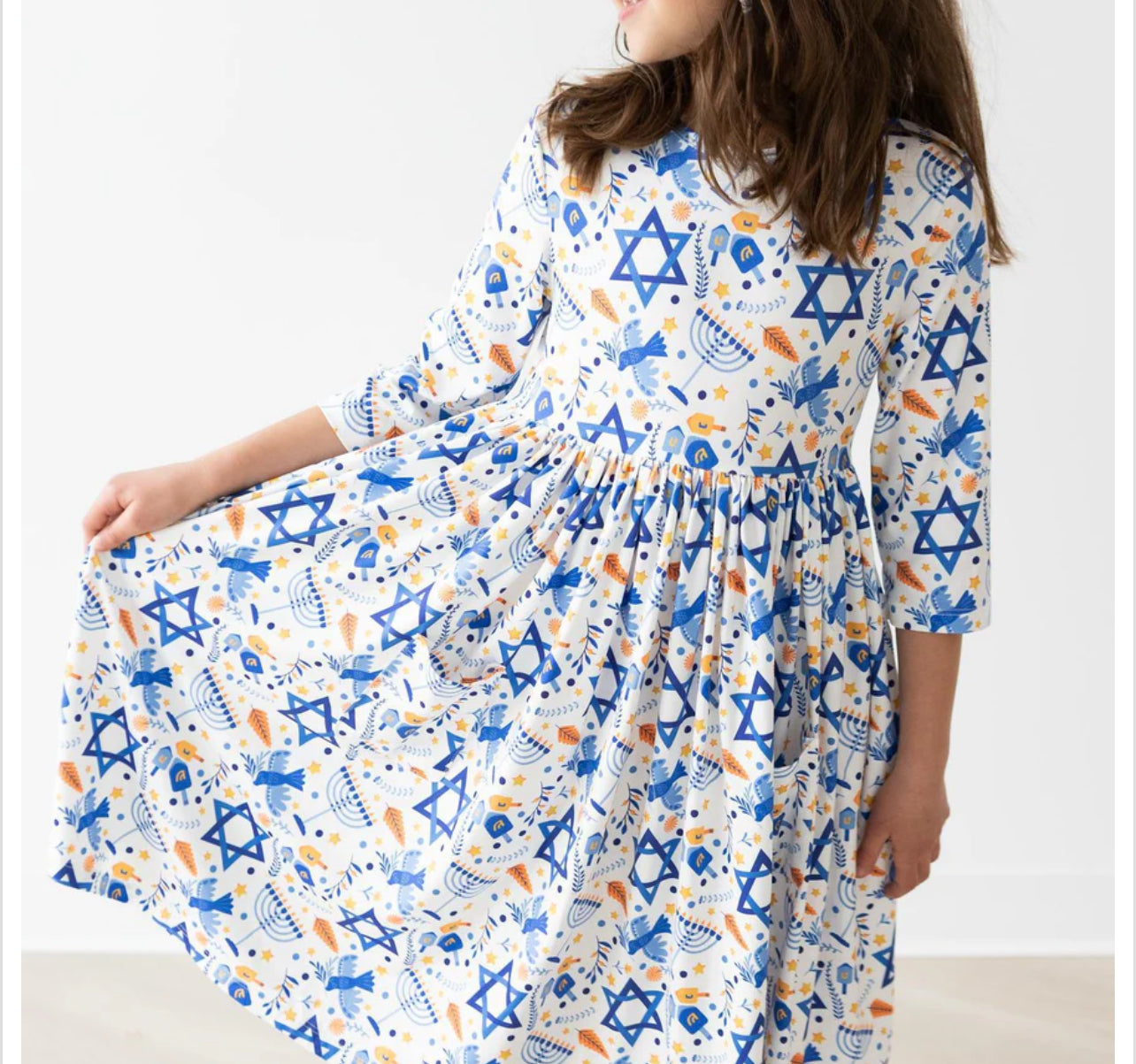 Happy Hanukkah 3/4 Sleeve Pocket Twirl Dress