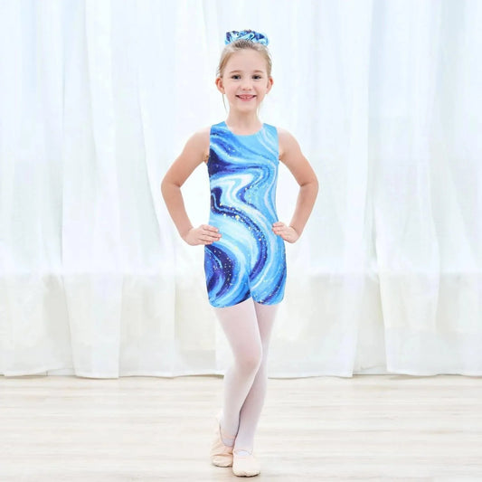 Blue Celestial Swirl Gymnastics Unitard Biketard