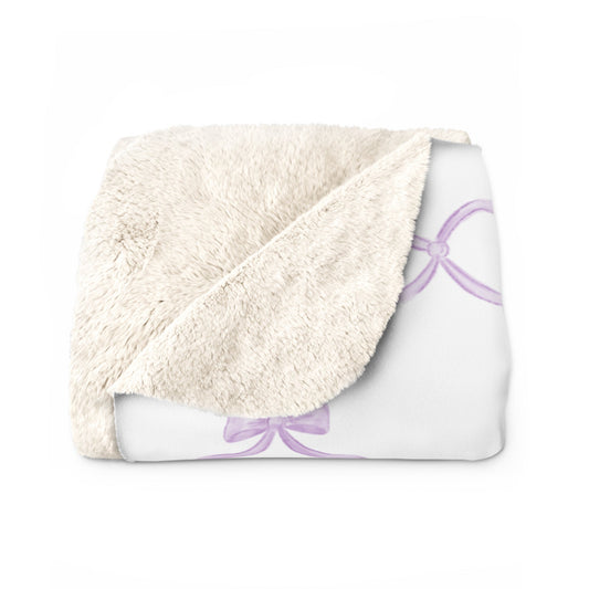 Three Bees Trellis Bow Cozy Sherpa Fleece Blanket - Lavender