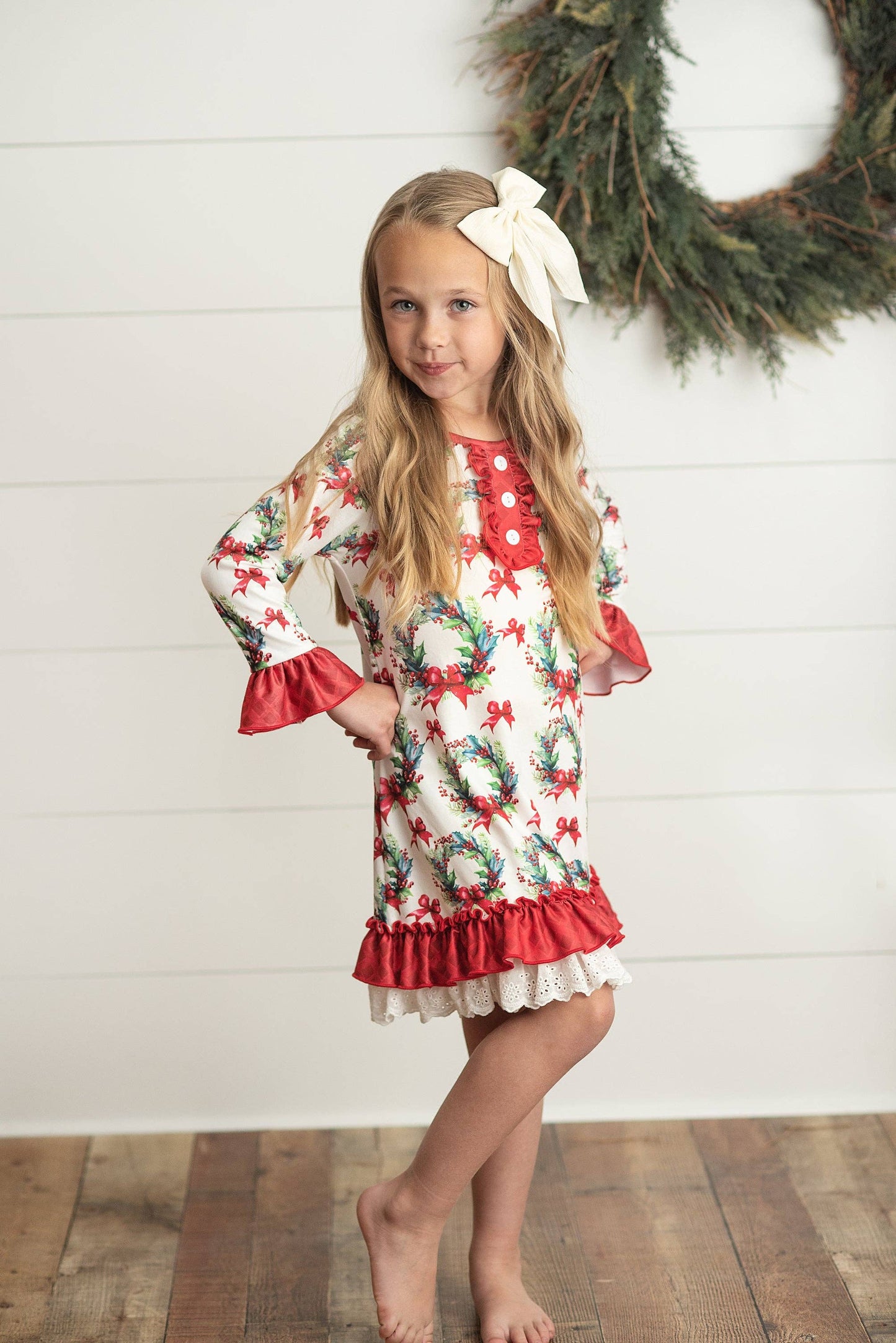 Vintage Christmas Wreath & Lace Lounge Gown