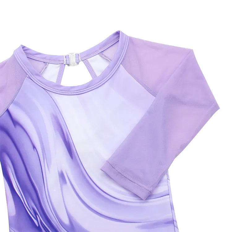 Lavender Marble Swirl 3/4 Mesh Sleeve Gymnastics Leotard Set for Girls
