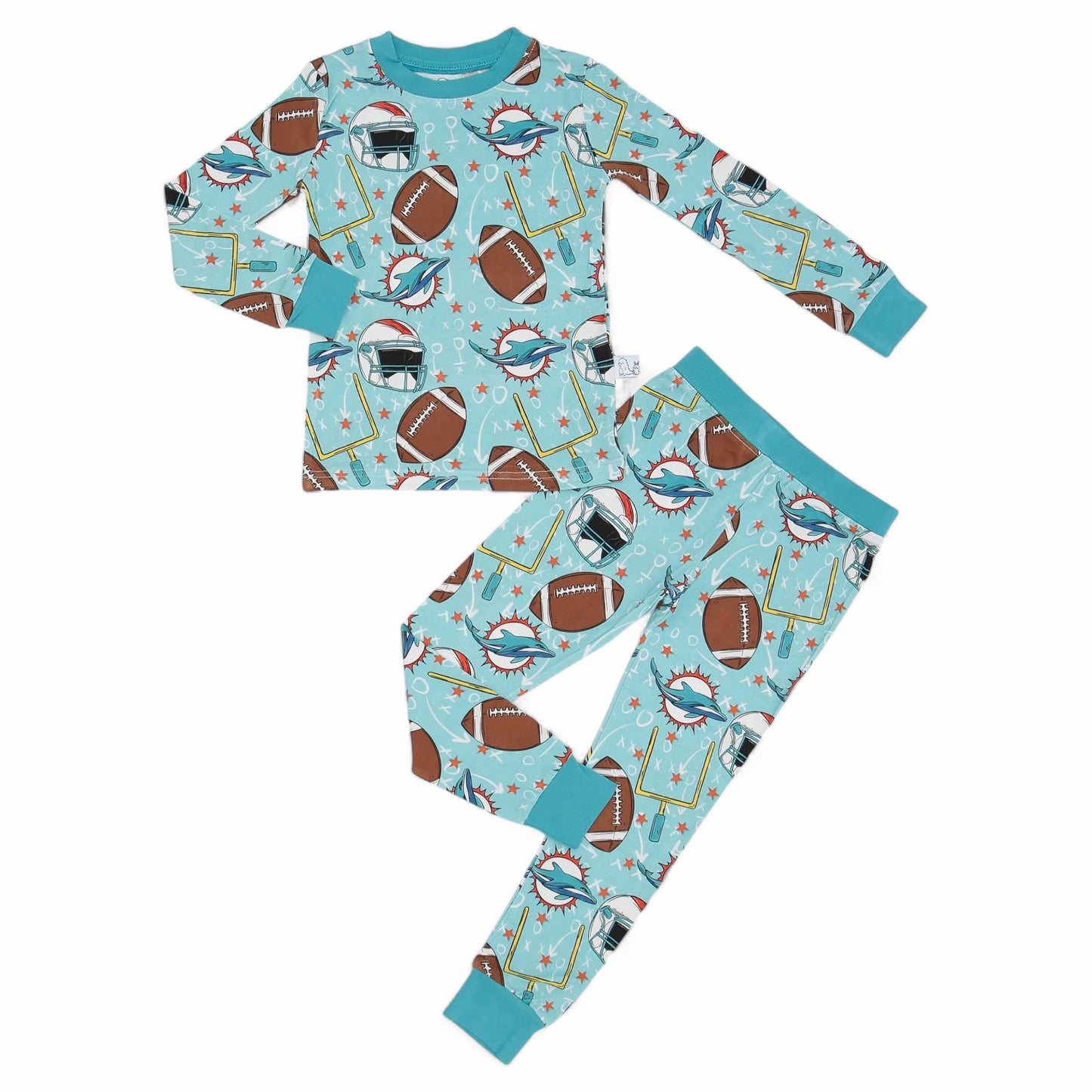 Aqua, Orange and White football 2p Long Sleeve Set