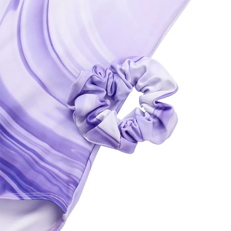 Lavender Marble Swirl 3/4 Mesh Sleeve Gymnastics Leotard Set for Girls