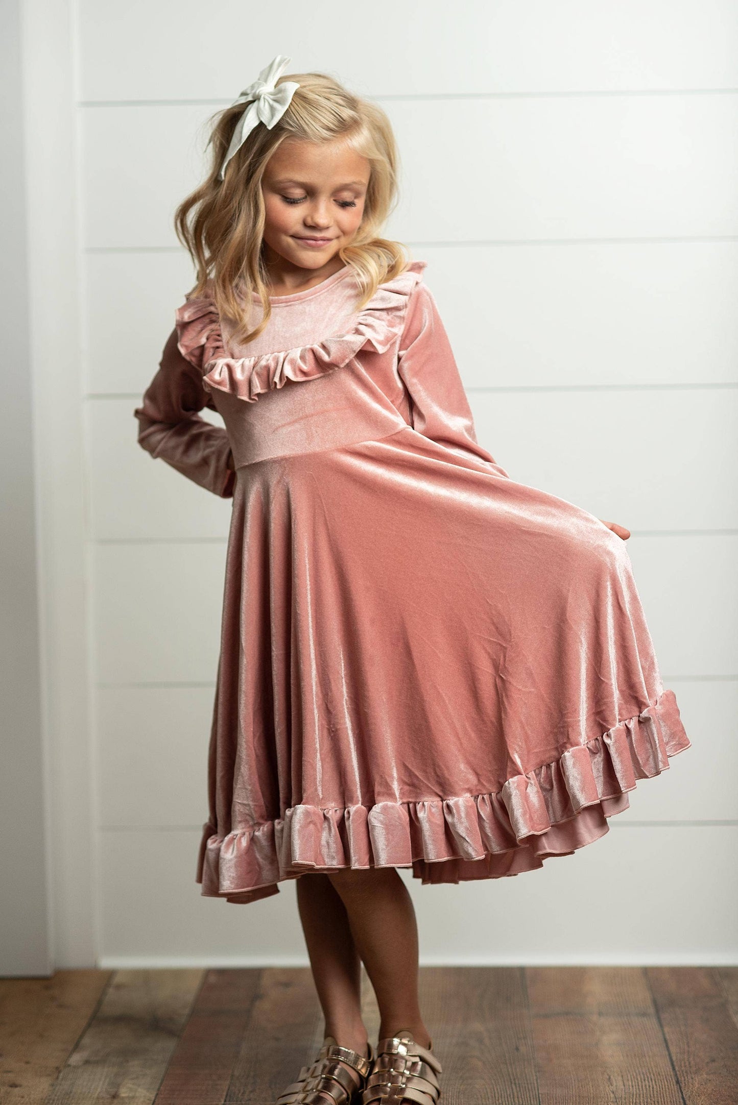 Pink Velvet Ruffle Fancy Dress