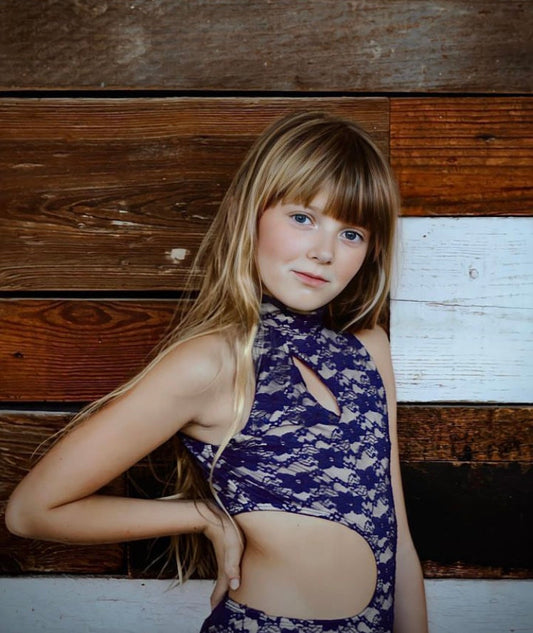 The Gala Navy Lace Leotard