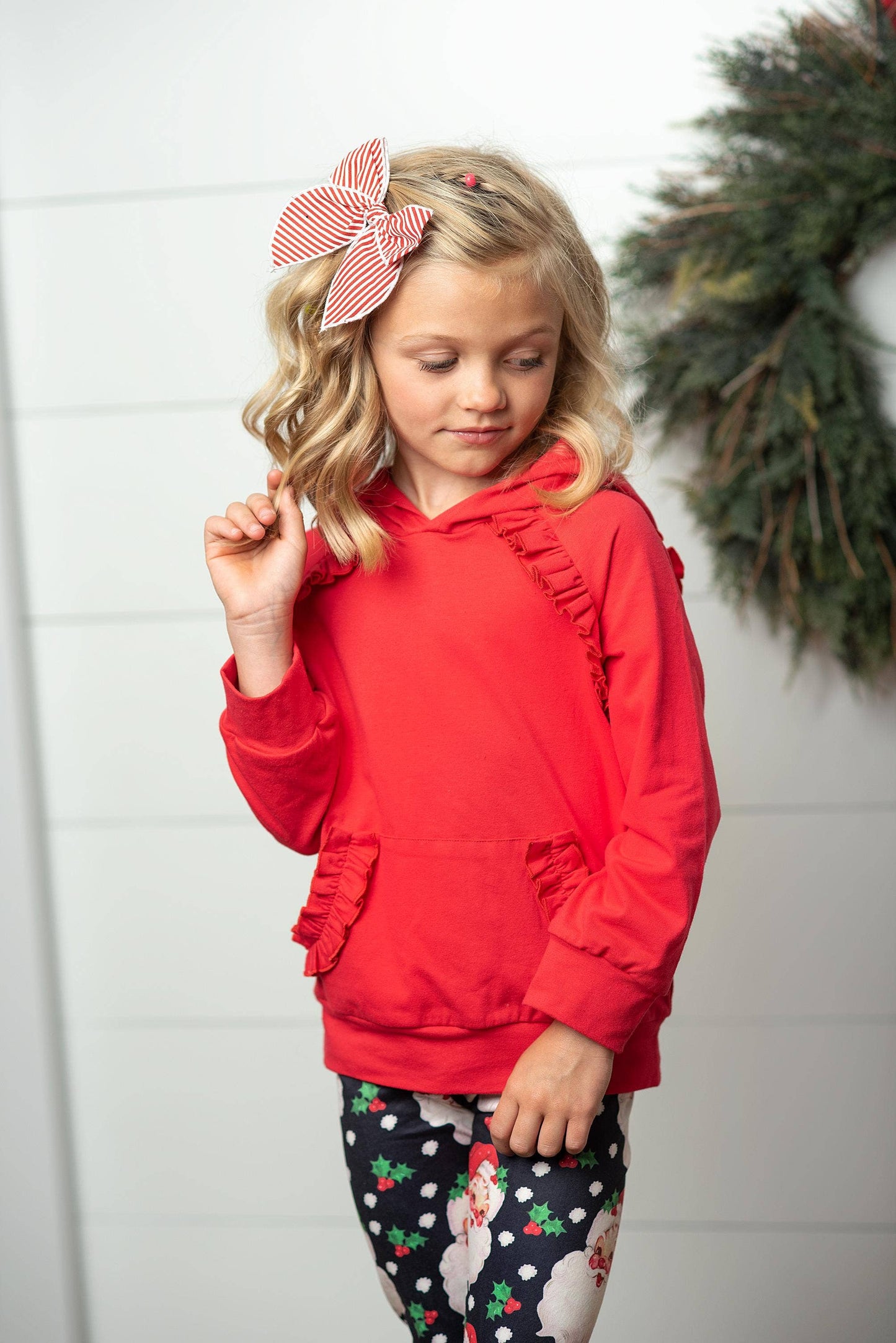 Santa Pocket Ruffle Hoodie & Leggings Set