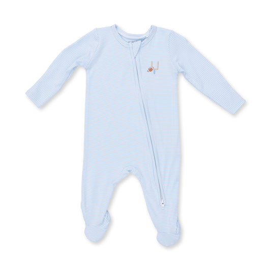 Football Blue Micro Stripe - 2 Way Zipper Footie