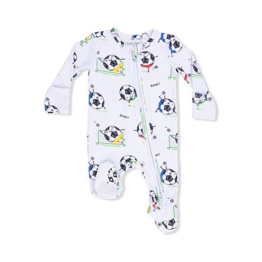 Soccer Balls Playing Soccer Blue - 2 Way Zipper Footie