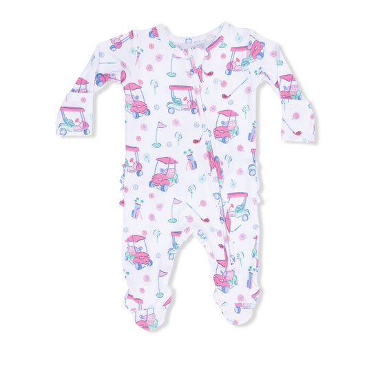 Golf Carts and Flowers - 2 Way Ruffle Back Zipper Footie