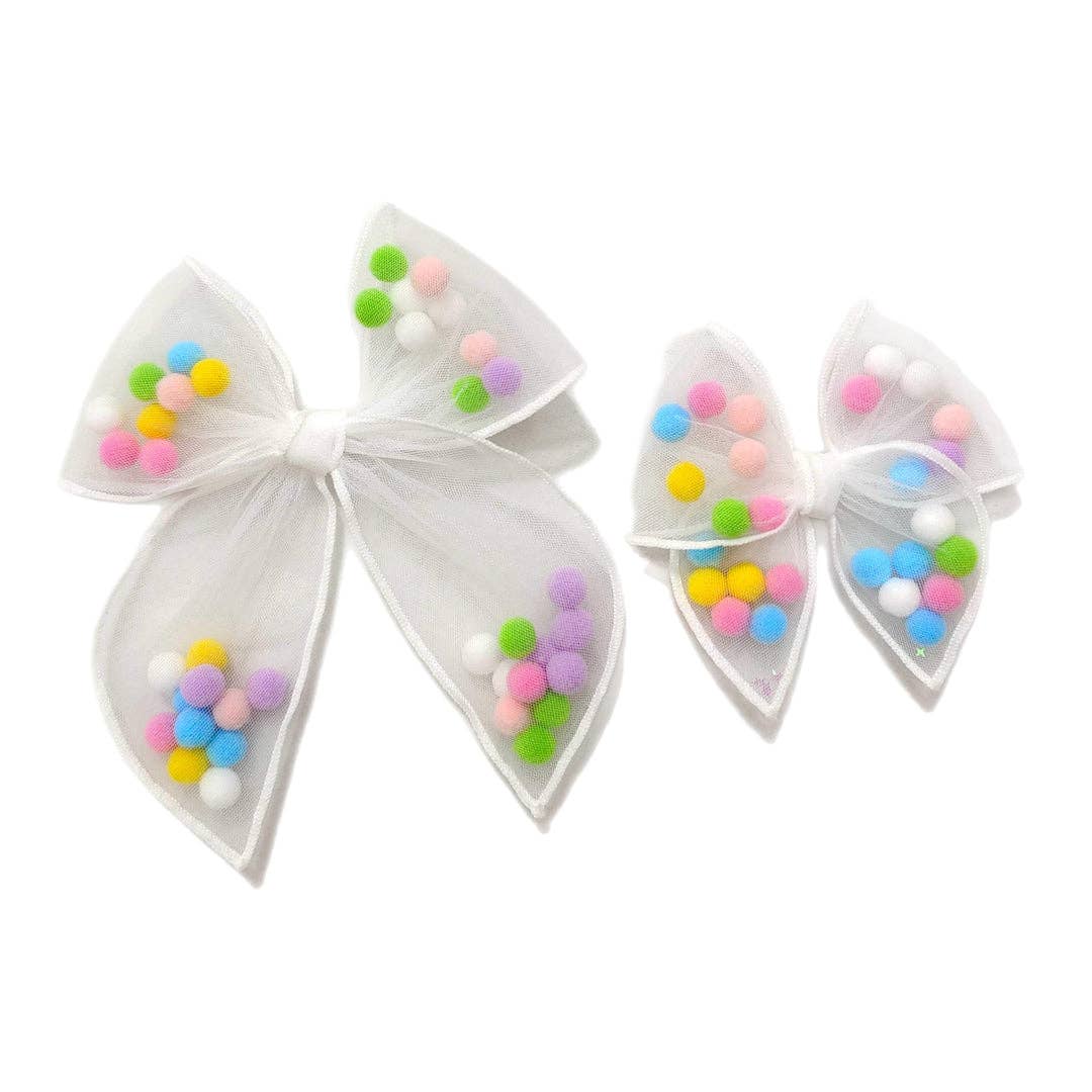 Ava Hair Bow | Hand-Tied Bow | Pastel Pom Shaker