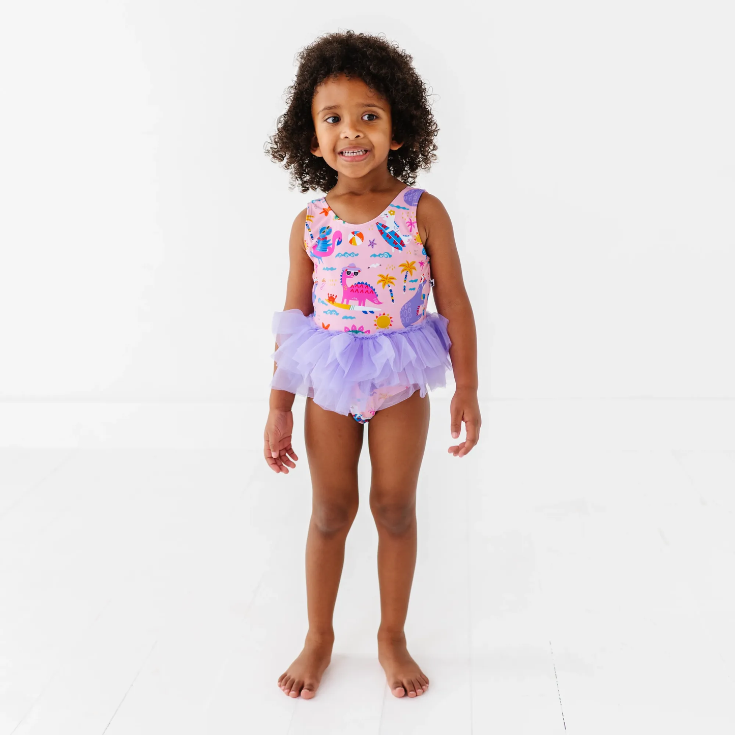 Pink Dino Girls Swimsuit With Tutu