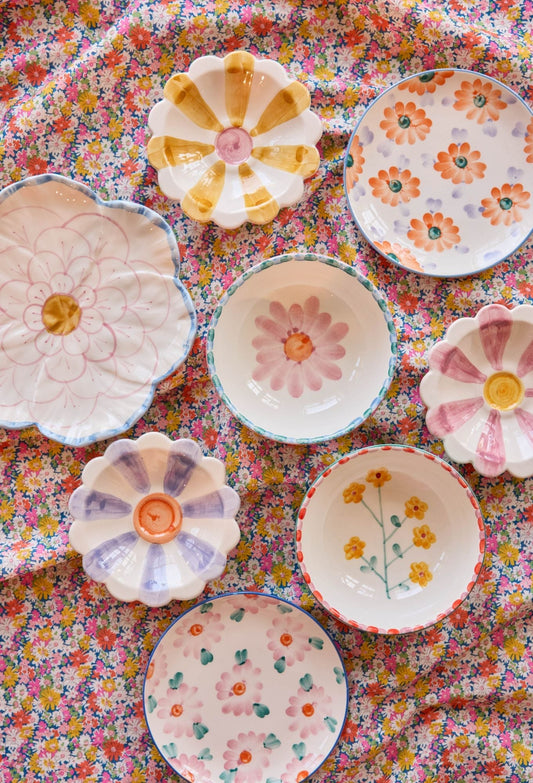 Ceramic Cake Plate with Hand Painted Orange Flowers